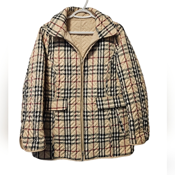 MOFFI REVERSIBLE quilted spring jacket cream and classic London plaid size 10 - Picture 3 of 12